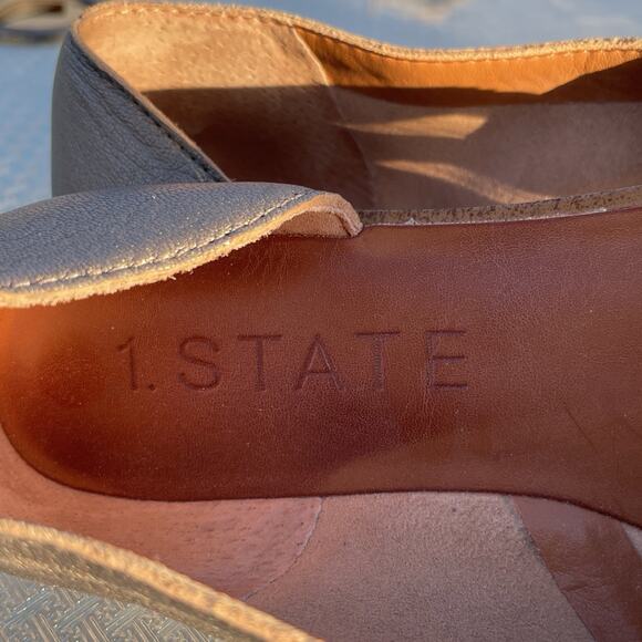 1.State Women's Size 6 M Celvin Pewter Leather Open Toe Cutout Slip On Flats - Picture 4 of 7